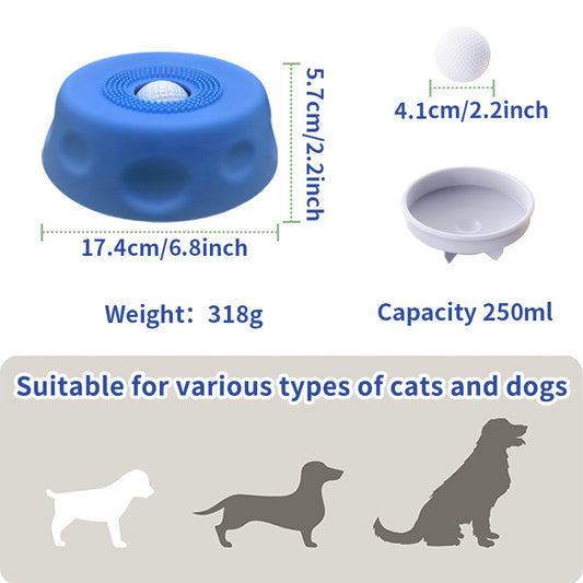 3-in-1 Slow Feeder Dog & Cat Bowl, No-Spill Licking Mat with Built-in Treat Ball, Anti-Slip Bowl for Liquid Treats