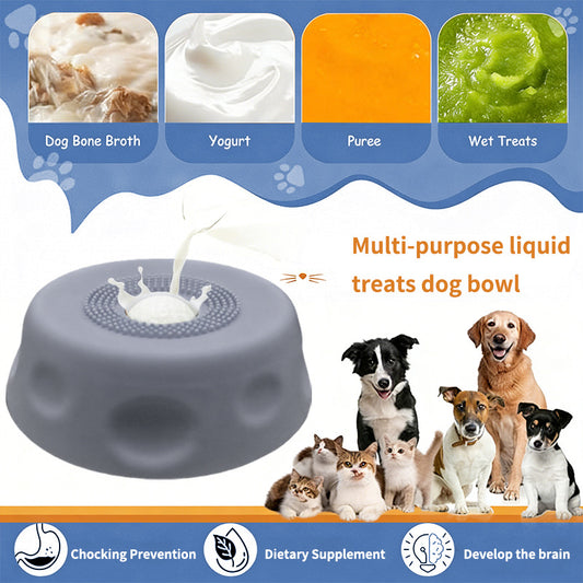 3-in-1 Slow Feeder Dog & Cat Bowl, No-Spill Licking Mat with Built-in Treat Ball, Anti-Slip Bowl for Liquid Treats