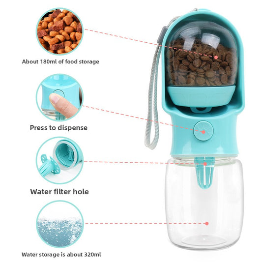 Pet Water Bottle & Treat Container - Portable & Leak Proof, Ideal for Travel